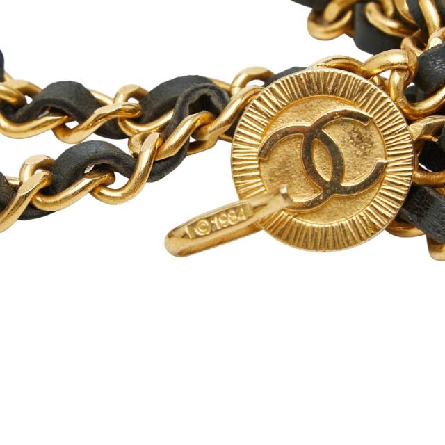 シャネル ココマーク ヴィンテージ チェーンベルト ゴールド ブラック レザー メッキ レディース CHANEL 【中古】_2