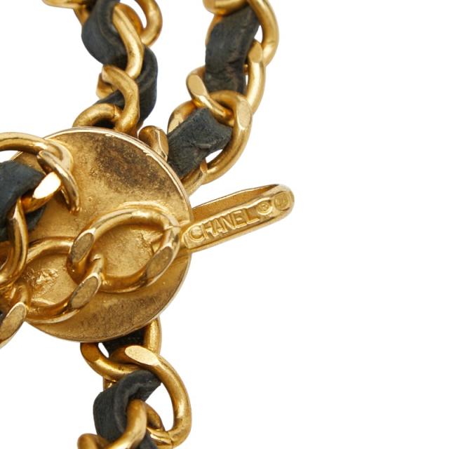 シャネル ココマーク ヴィンテージ チェーンベルト ゴールド ブラック レザー メッキ レディース CHANEL 【中古】_3