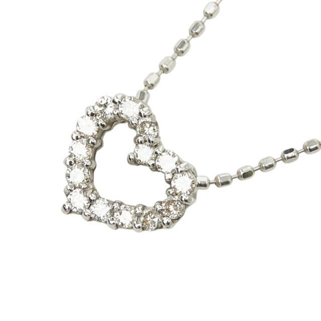 K18WG ホワイトゴールド ダイヤ0.15ct ハート モチーフ ネックレス レディース 中古