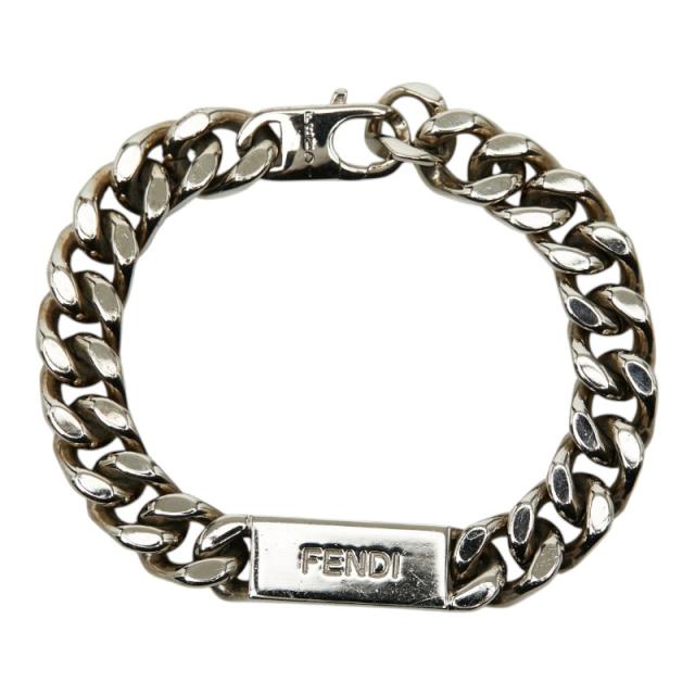 フェンディ ロゴプレート チェーン ブレスレット #L シルバー メタル レディース FENDI 【中古】