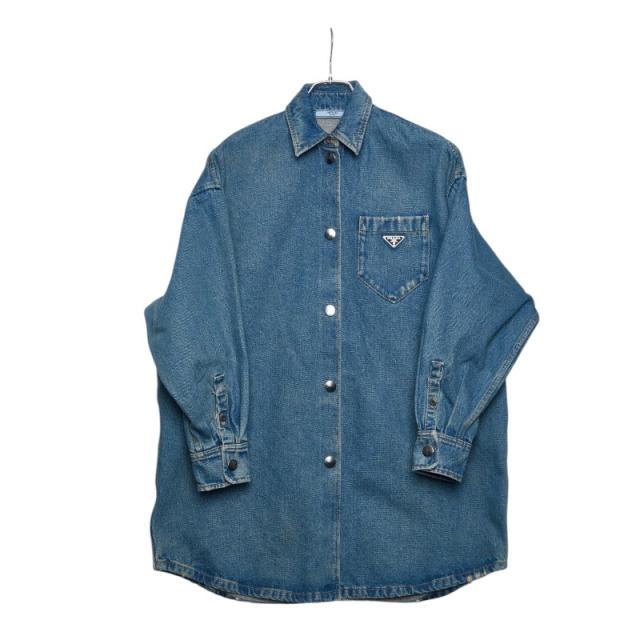 プラダ トライアングルロゴ デニムシャツ オーバーサイズ サイズ：36 GFC036 S000 13Z6 ブルー コットン レディース PRADA 【中古】
