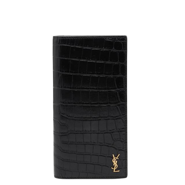 サンローラン タイニーカサンドラ コンチネンタルウォレット YSLロゴ 型押し 長財布 ブラック レザー レディース SAINT LAURENT 【中古】