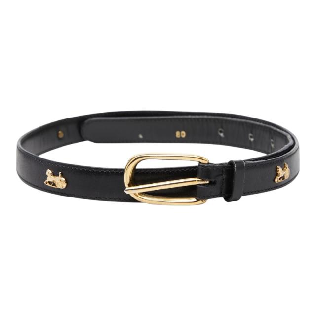セリーヌ 馬車 ベルト サイズ 80 ブラック ゴールド金具 レザー レディース CELINE 【中古】_1