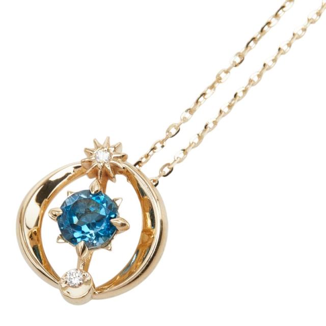 スタージュエリー K10YG イエローゴールド ブルートパーズ ダイヤ0.01ct 地球 ペンダント ネックレス レディース STAR JEWELRY 中古