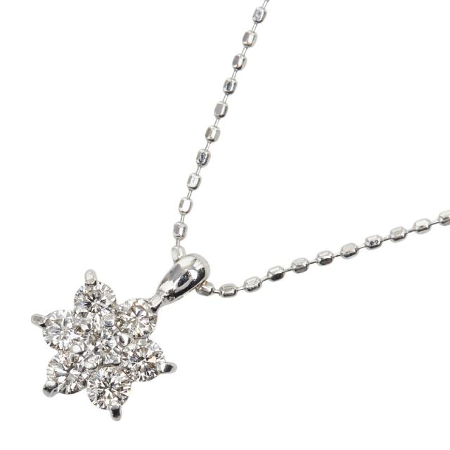 K18WG ホワイトゴールド ダイヤ0.30ct スターモチーフ 星 雪の結晶 スノー ペンダント ネックレス レディース 中古