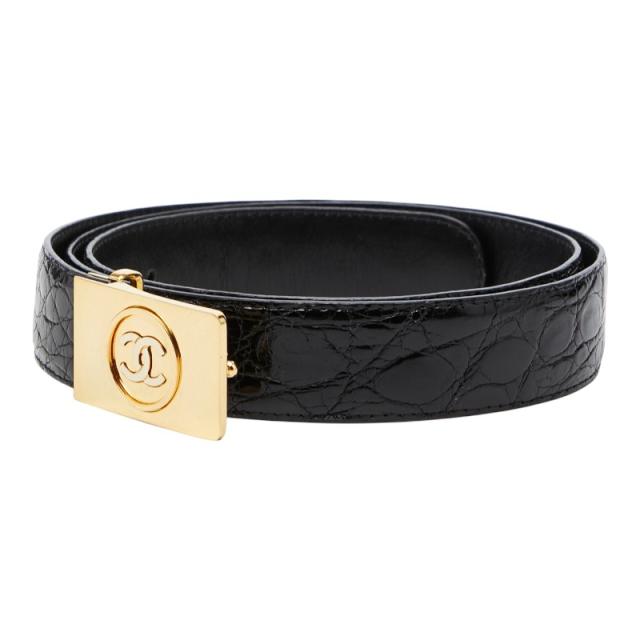 シャネル コッコドリーロ クロコ型押し ベルト 105/42 ブラック ゴールド レザー メンズ CHANEL 【中古】_1