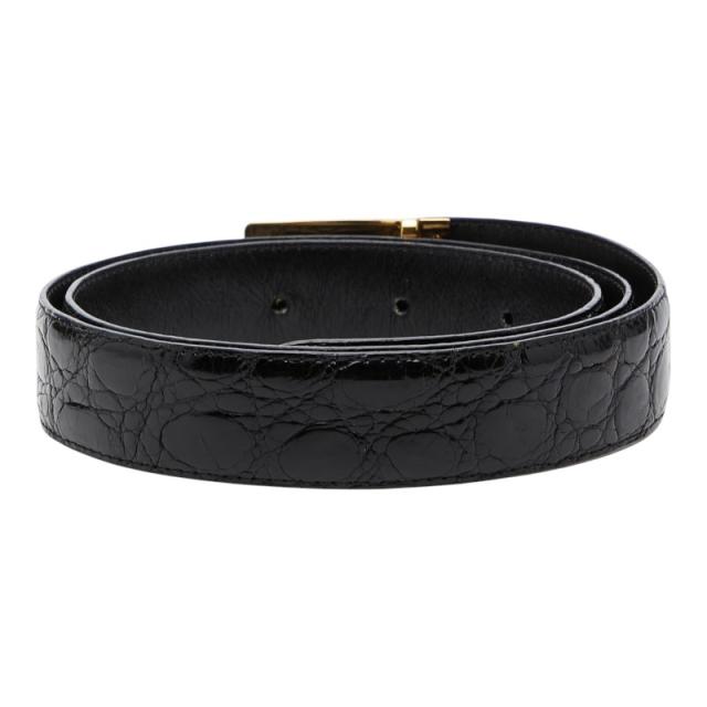 シャネル コッコドリーロ クロコ型押し ベルト 105/42 ブラック ゴールド レザー メンズ CHANEL 【中古】_2