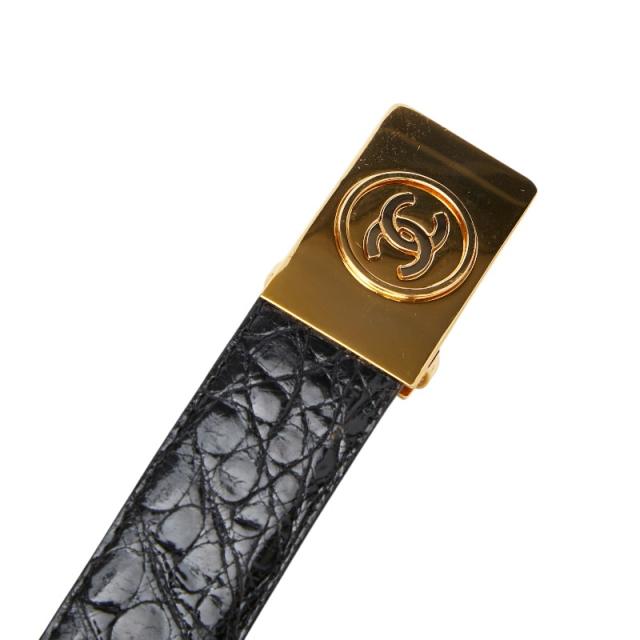 シャネル コッコドリーロ クロコ型押し ベルト 105/42 ブラック ゴールド レザー メンズ CHANEL 【中古】_5