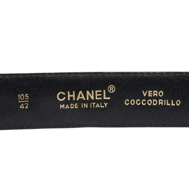 シャネル コッコドリーロ クロコ型押し ベルト 105/42 ブラック ゴールド レザー メンズ CHANEL 【中古】_7