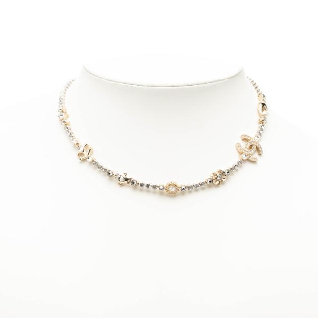 シャネル クルーズ コレクション ココマーク パール クローバー チョーカー ネックレス シルバー ゴールド メタル メッキ CHANEL【中古】