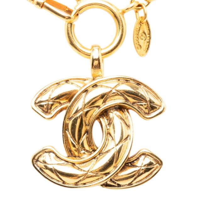シャネル マトラッセ ココマーク チェーン ロングネックレス ゴールド メッキ レディース CHANEL 【中古】