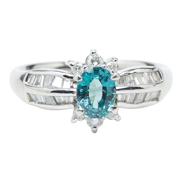 Pt900 プラチナ アレキサンドライト0.77ct ダイヤ0.40ct フラワーモチーフ リング 指輪 レディース 10.5号 中古