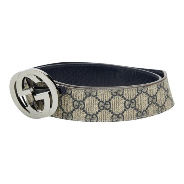 グッチ GGスプリーム インターロッキングG ベルト サイズ:100/40 114984 ベージュ ネイビー PVC レザー メンズ GUCCI 【中古】_1