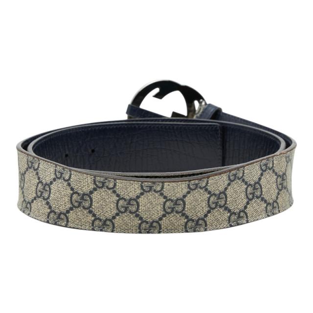 グッチ GGスプリーム インターロッキングG ベルト サイズ:100/40 114984 ベージュ ネイビー PVC レザー メンズ GUCCI 【中古】_2
