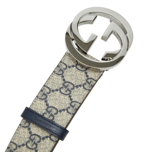 グッチ GGスプリーム インターロッキングG ベルト サイズ:100/40 114984 ベージュ ネイビー PVC レザー メンズ GUCCI 【中古】_3