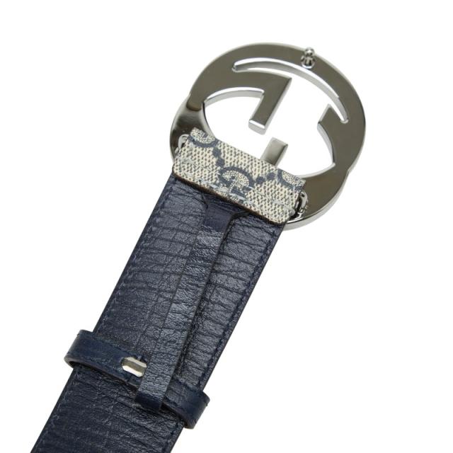 グッチ GGスプリーム インターロッキングG ベルト サイズ:100/40 114984 ベージュ ネイビー PVC レザー メンズ GUCCI 【中古】_4