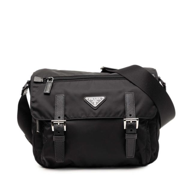 プラダ 三角ロゴプレート Re-Nylon ショルダーバッグ 1BD953 ブラック ナイロン レディース PRADA 【中古】