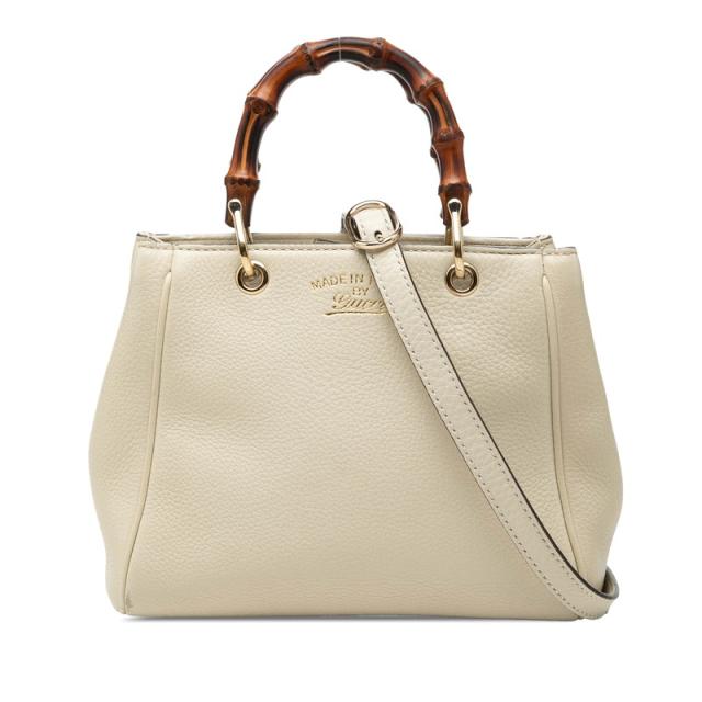 グッチ バンブー ミニショッパー ハンドバッグ ショルダーバッグ 2WAY 368823 ホワイト レザー レディース GUCCI 【中古】