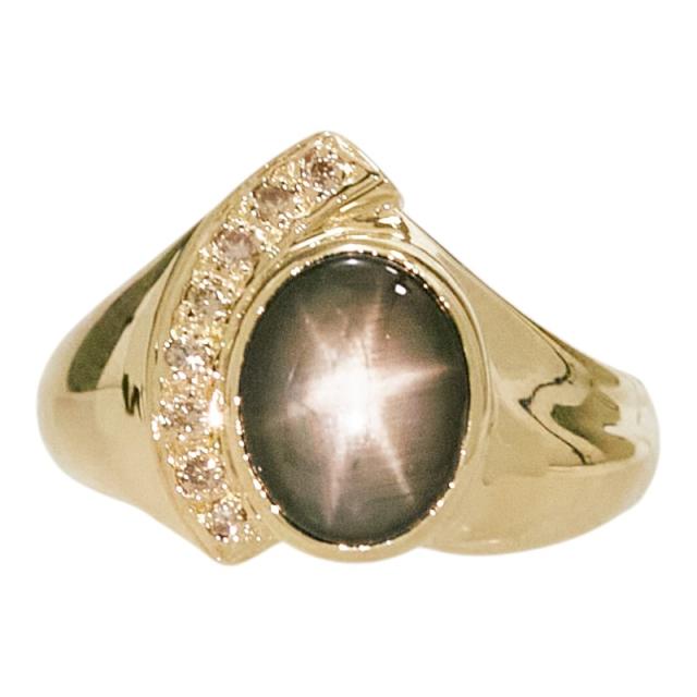 K18YG イエローゴールド ブラックスターサファイア2.70ct ダイヤ0.08ct リング 指輪 レディース 11.5号 中古
