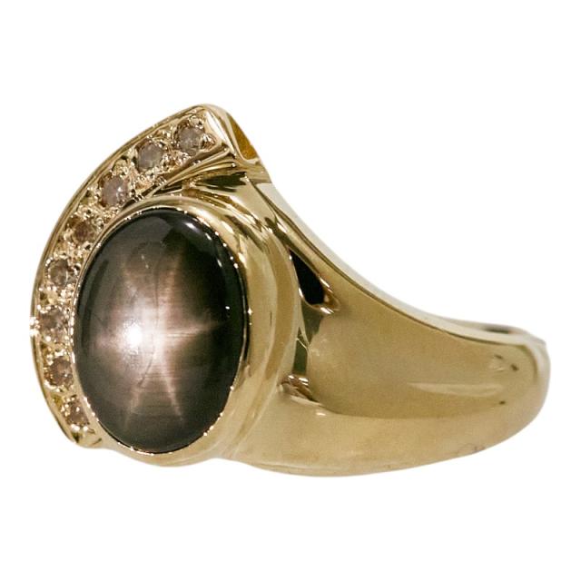 K18YG イエローゴールド ブラックスターサファイア2.70ct ダイヤ0.08ct リング 指輪 レディース 11.5号 中古_1