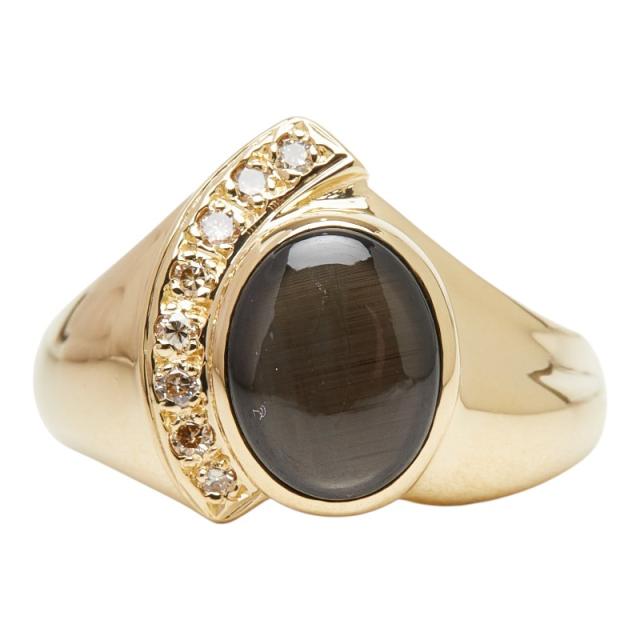 K18YG イエローゴールド ブラックスターサファイア2.70ct ダイヤ0.08ct リング 指輪 レディース 11.5号 中古_2