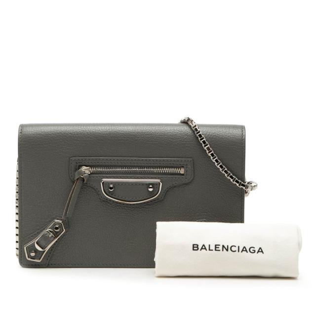 バレンシアガ クラシック メタリック エッジ チェーン ウォレット ショルダー 444169 グレー レザー レディース BALENCIAGA 【中古】_6