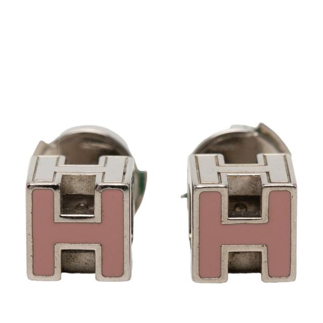 エルメス カージュドアッシュ Hキューブ ロゴ スタッドピアス シルバー ピンク メタル レディース HERMES 【中古】