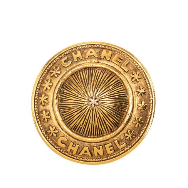 シャネル ロゴ ヴィンテージ ラウンド ブローチ ゴールド メッキ レディース CHANEL 【中古】