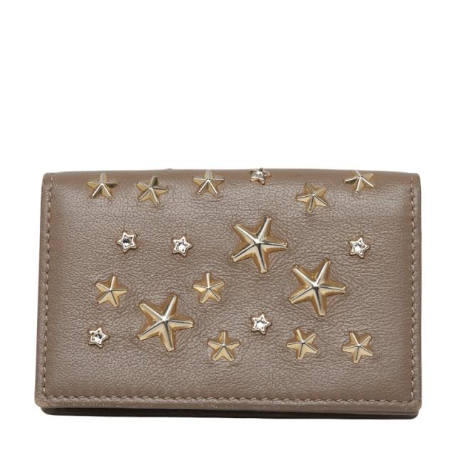 ジミーチュウ クリスタルスタースタッズ カードケース ブラウンベージュ レザー クリスタル レディース JIMMY CHOO 【中古】