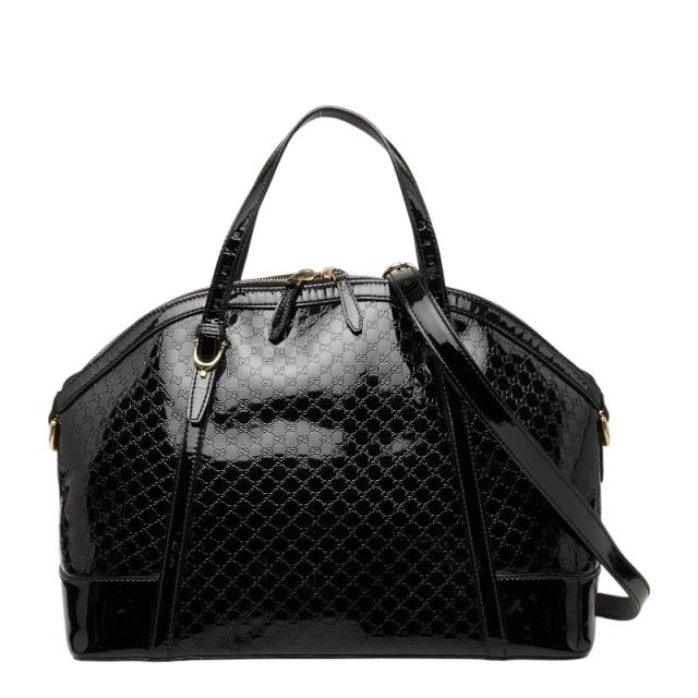 グッチ マイクログッチシマ ハンドバッグ ショルダーバッグ 2WAY 309614 ブラック エナメル レディース GUCCI 【中古】