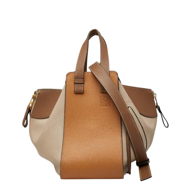 ロエベ アナグラム ハンモック スモール ハンドバッグ ショルダーバッグ ドローストリング 2WAY ベージュ ブラウン レザー LOEWE【中古】