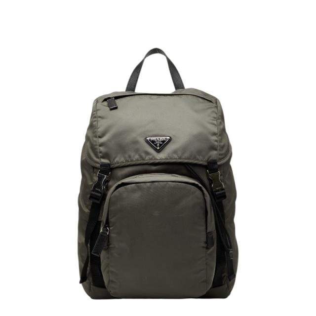 プラダ 三角ロゴプレート リュック バックパック 2VZ135 カーキ グリーン ナイロン レザー レディース PRADA 【中古】