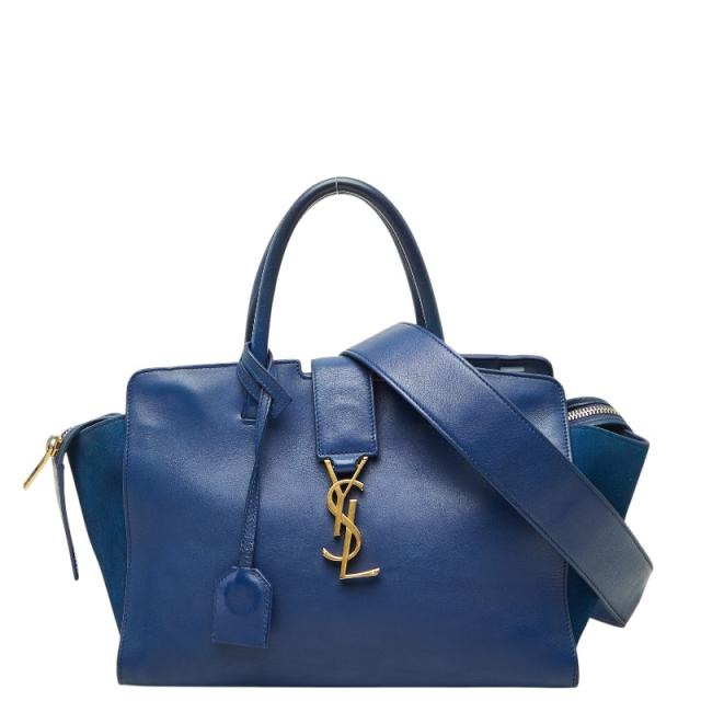 サンローラン YSLロゴ ベイビー ダウンタウン カバス ハンドバッグ ショルダーバッグ 2WAY 436834 ブルー レザー SAINT LAURENT 【中古】