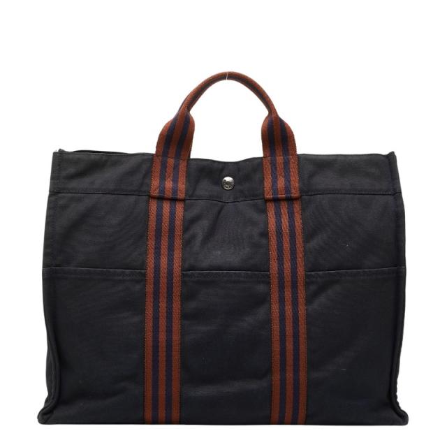 エルメス フールトゥ トートMM ハンドバッグ トートバッグ ネイビー ブラウン キャンバス レディース HERMES 【中古】