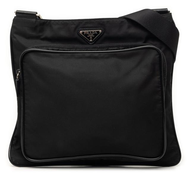 プラダ 三角ロゴプレート 斜め掛け ショルダーバッグ ブラック ナイロン レディース PRADA 【中古】