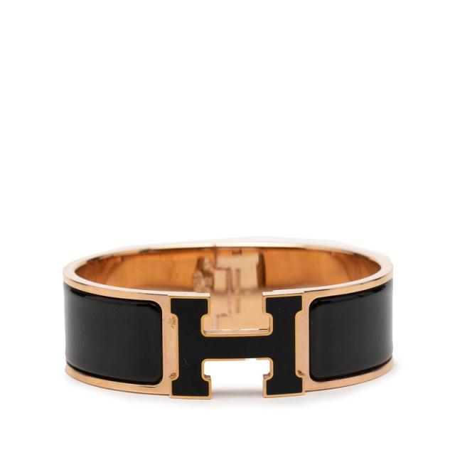 エルメス クリッククラックH PM ブレスレット ゴールド ブラック メッキ エナメル レディース HERMES 【中古】
