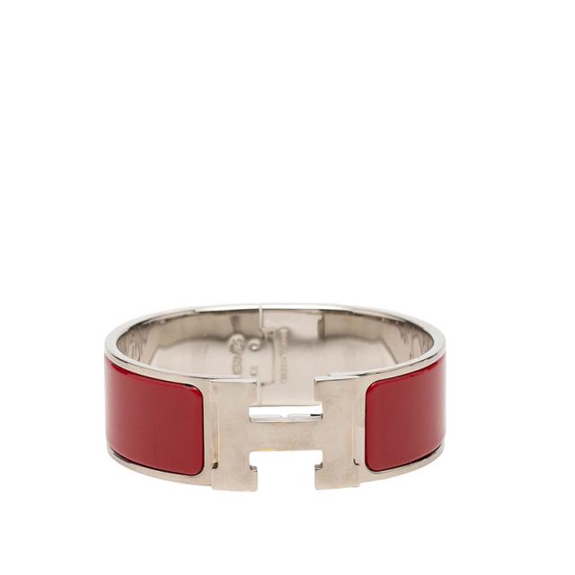 エルメス クリッククラックH PM バングル シルバー レッド メタル エナメル レディース HERMES 【中古】