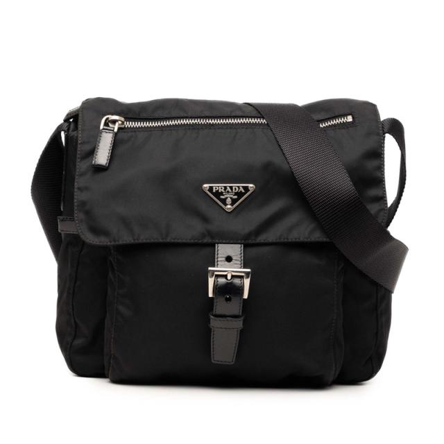 プラダ 三角ロゴプレート 斜め掛け ショルダーバッグ ブラック ナイロン レディース PRADA 【中古】