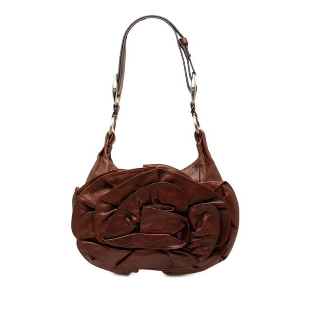 サンローラン お花 ナジャ ショルダーバッグ 一肩先 112937 赤銅色 なめし革 レディース SAINT LAURENT 【中古】