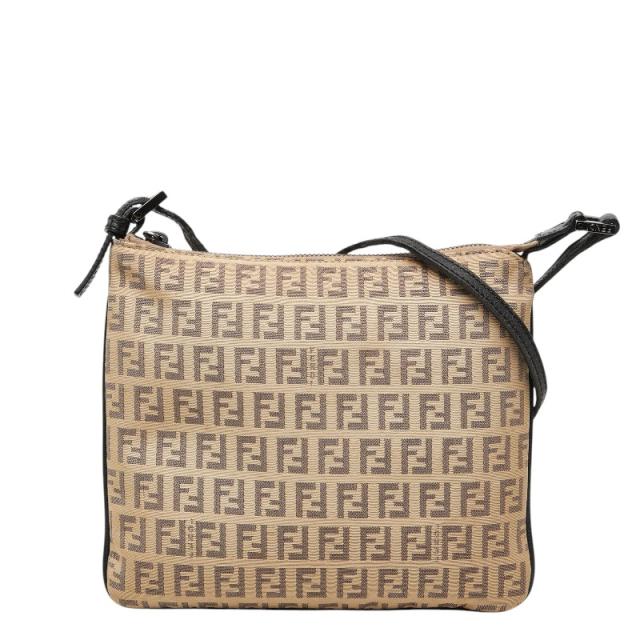 フェンディ ズッキーノ 斜め掛け ショルダーバッグ 8BT047 ベージュ キャンバス レザー レディース FENDI 【中古】