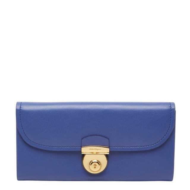 サルヴァトーレフェラガモ 長財布 KB-22C224 ライトブルー レザー レディース Salvatore Ferragamo 【中古】