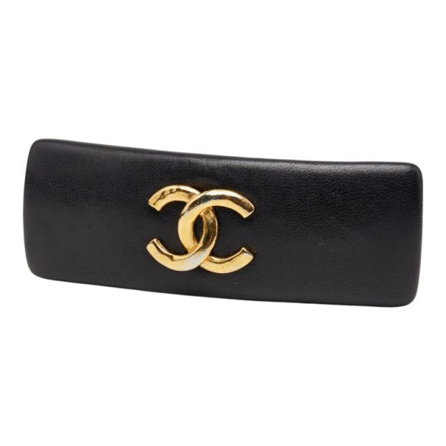 シャネル ココマーク バレッタ ヘアアクセサリー ブラック ゴールド レザー メッキ レディース CHANEL 【中古】