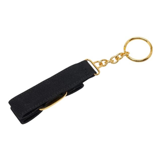 サルヴァトーレフェラガモ ヴァラ リボン チェーン キーホルダー ブラック ゴールド キャンバス メッキ Salvatore Ferragamo 【中古】_1