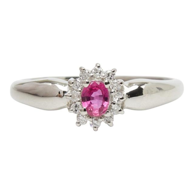 Pt900 プラチナ ルビー ダイヤ0.08ct リング 指輪 レディース 11号 中古