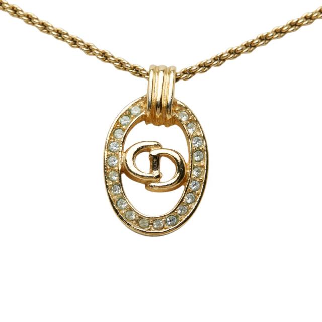 ディオール ロゴ ネックレス ゴールド メッキ ラインストーン レディース Dior 【中古】_1