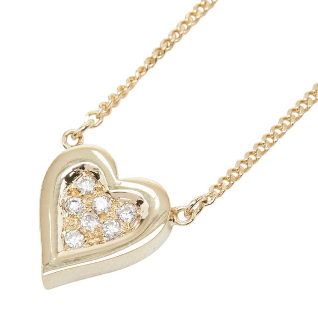 K14YG イエローゴールド ダイヤ0.15ct ハートモチーフ ペンダント ネックレス レディース 中古