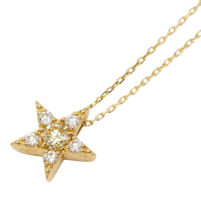 K18YG イエローゴールド ダイヤ0.20ct ダイヤ0.12ct スターモチーフ イエローダイヤ ペンダント ネックレス レディース 中古