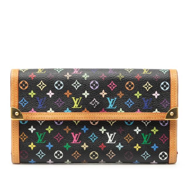 ルイ ヴィトン モノグラム マルチカラー ポルトトレゾール インターナショナル 三つ折り財布 M92658 ノワール LOUIS VUITTON 【中古】