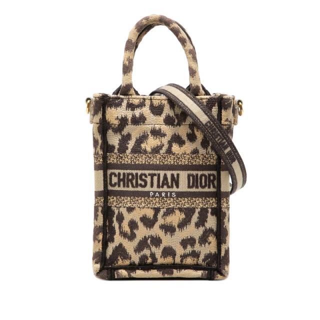ディオール レオパード ブックトート バーティカルバッグ ミニ ハンドバッグ ショルダーバッグ 2WAY ベージュ キャンバス Dior 【中古】