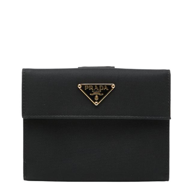 プラダ 三角形ロゴタイプ本塁 二つ折り紙入れ 黒いこと ナイロン レディース PRADA 【中古】